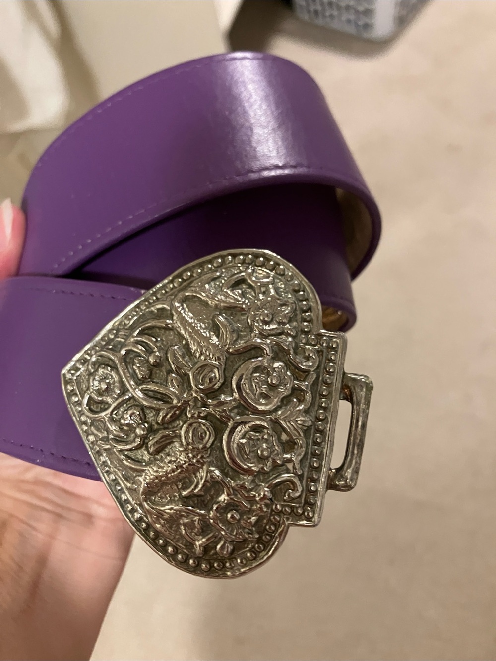 Purple leather Belt with gold slide Buckle